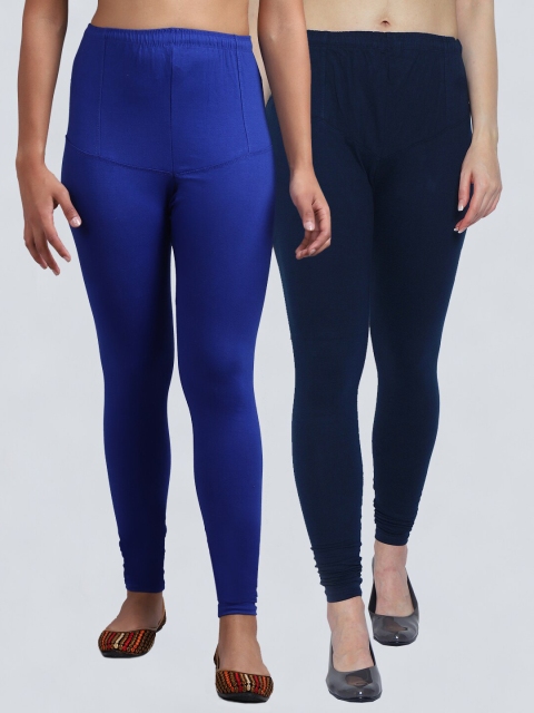 

GRACIT Women Pack Of 2 Solid Churidar-Length Leggings, Blue