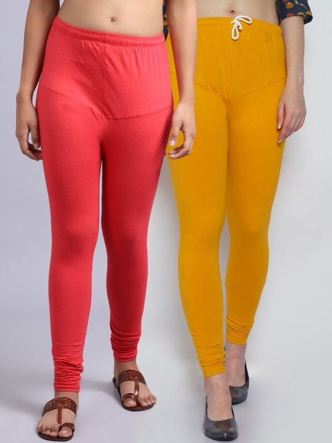 

GRACIT Women Pack Of 2 Solid Churidar-Length Leggings, Orange
