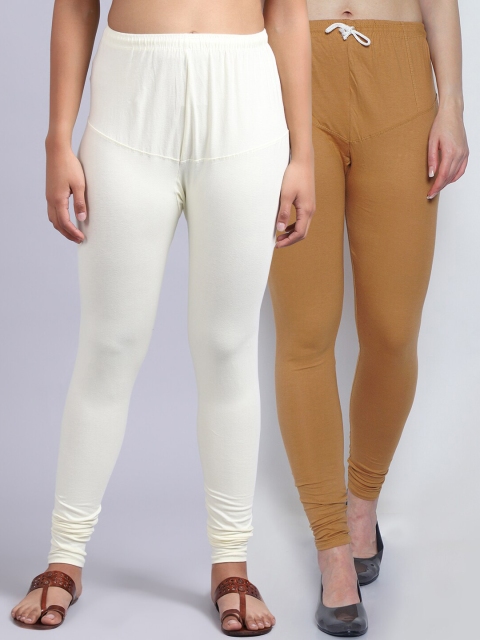 

GRACIT Women Pack Of 2 Solid Churidar-Length Leggings, Beige