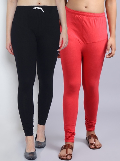 

GRACIT Women Pack Of 2 Solid Churidar-Length Leggings, Black