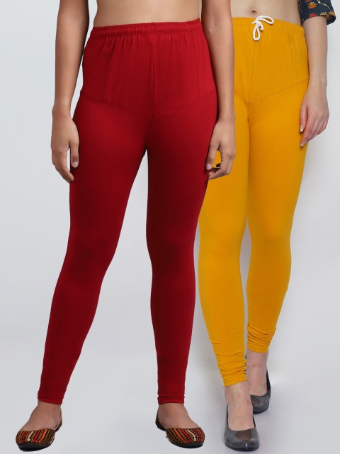 

GRACIT Pack Of 2 Women Solid Churidar-Length Leggings, Maroon