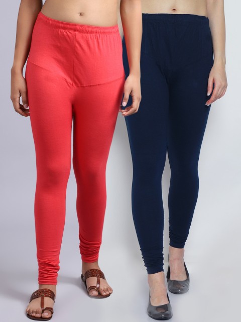 

GRACIT Women Pack of 2 Solid Churidar-Length Leggings, Orange