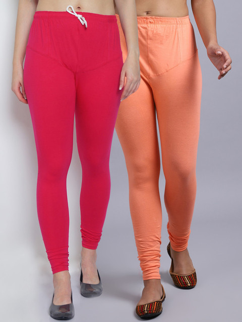 

GRACIT Women Pack Of 2 Pink & Pink Solid Churidar-Length Leggings