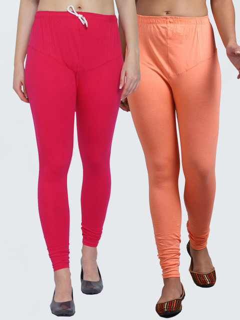

GRACIT Women Pack Of 2 Solid Churidar-Length Leggings, Pink