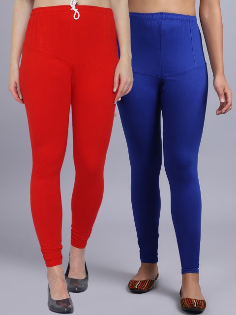 

GRACIT Women Pack Of 2 Red & Blue Solid Churidar-Length Leggings