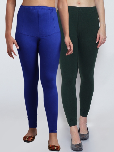 

GRACIT Women Pack Of 2 Solid Churidar-Length Leggings, Blue