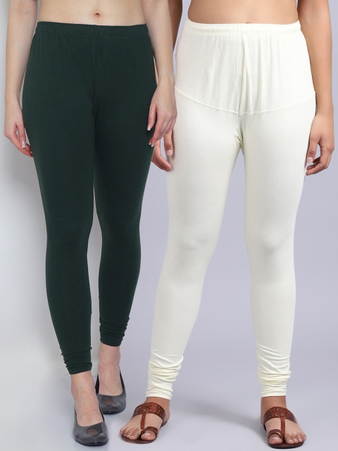 

GRACIT Women Pack of 2 Black & Off White Leggings