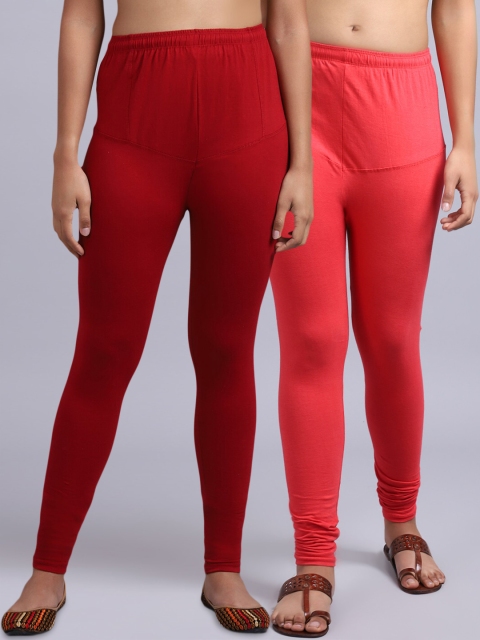 

GRACIT Women Pack Of 2 Solid Churidar-Length Leggings, Maroon