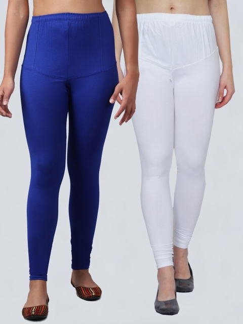 

GRACIT Women Pack Of 2 Solid Churidar Length Leggings, White