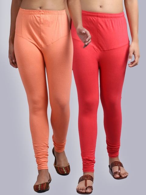 

GRACIT Women Pack Of 2 Solid Churidar-Length Leggings, Orange