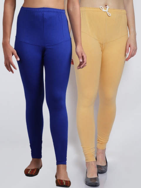 

GRACIT Women Blue & Beige Pack Of 2 Churidar Length Leggings