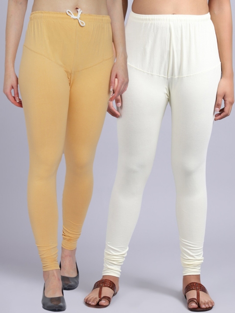 

GRACIT Women Pack Of 2 Beige & Off-White Solid Churidar-Length Leggings