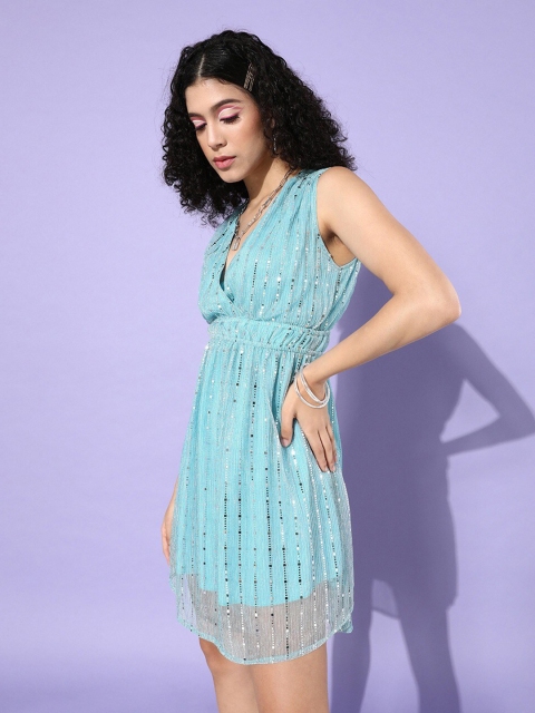 

Sera Blue Embellished Net Bling & Sparkly Mini Dress