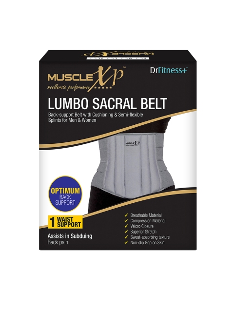 

MUSCLEXP Black Solid Lumbo Sacral Beltn Belt, Grey