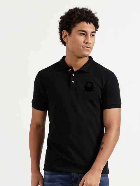 

United Colors of Benetton Men Black Polo Collar T-shirt