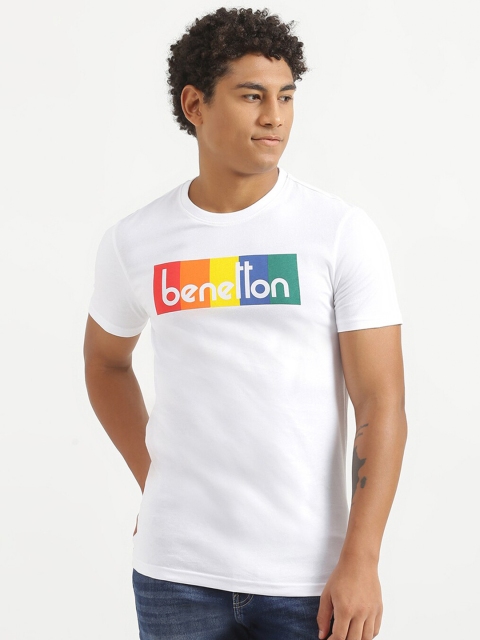 

United Colors of Benetton Men White Typography Printed Applique T-shirt