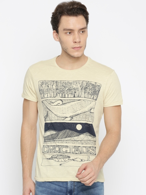 

Solly Jeans Co. Men Beige Printed Round Neck T-shirt