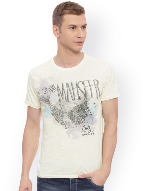 

Solly Jeans Co. by Allen Solly Men White Snug Slim Fit Printed Round Neck T-shirt
