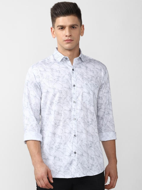

V Dot Men White Slim Fit Printed Casual Cotton Shirt