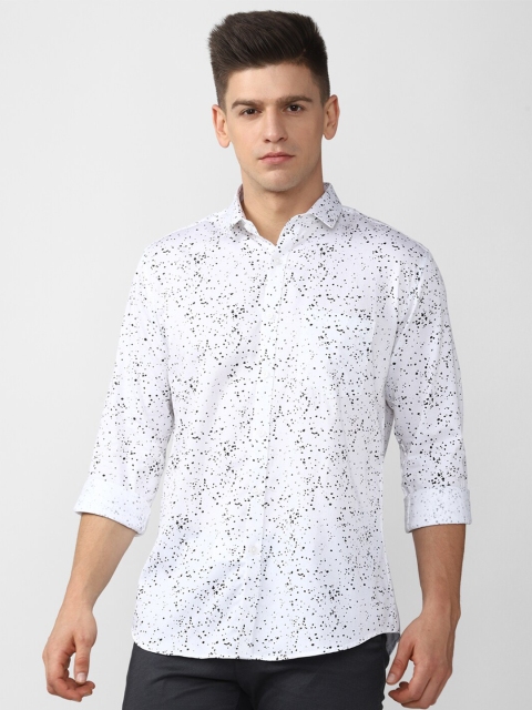 

V Dot Men White Slim Fit Printed Casual Shirt