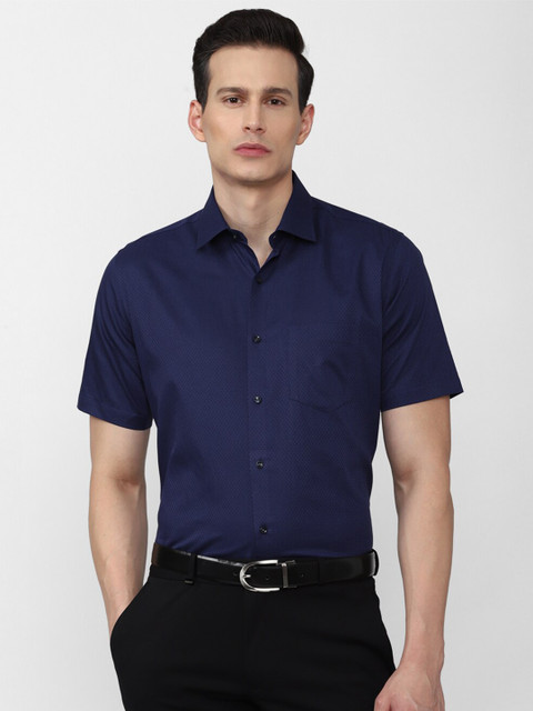 

Van Heusen Men Navy Blue Printed Short Sleeves Formal Shirt