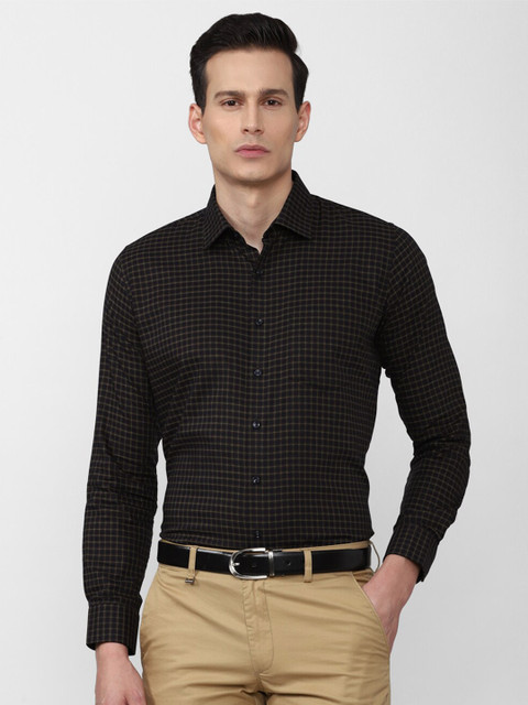 

Van Heusen Men Black Slim Fit Grid Tattersall Checks Checked Formal Shirt