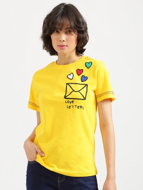 

United Colors of Benetton Women Yellow Printed T-shirt