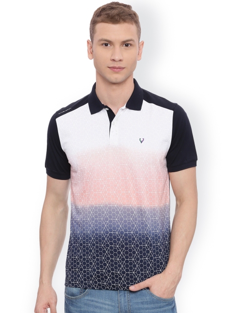 

Solly Sport by Allen Solly Men Navy Blue Printed Polo Collar T-shirt