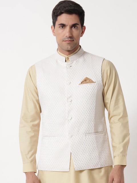 

MAXENCE Men Cream Self Design Nehru Jacket