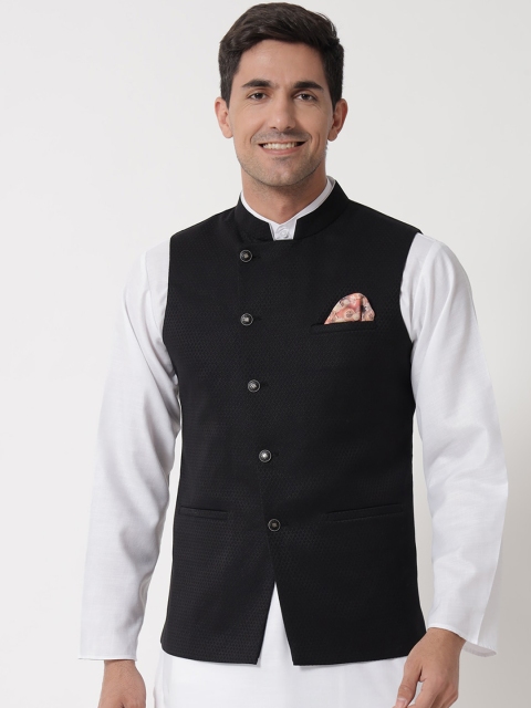 

MAXENCE Men Black Woven Design Nehru Jackets