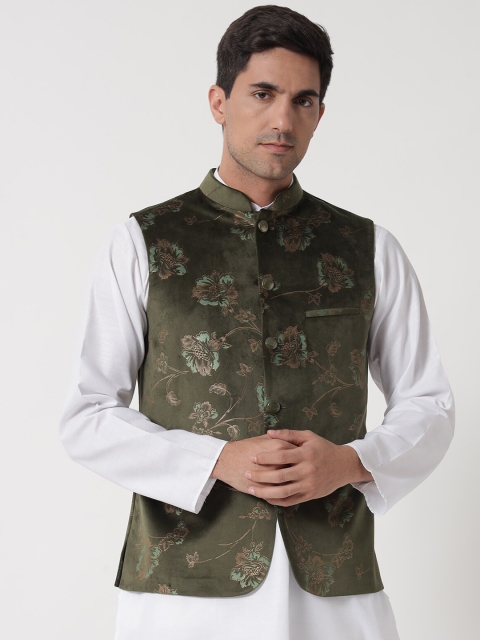 

MAXENCE Men Green Printed Nehru Jackets