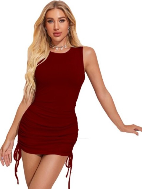 

LONDON BELLY Women Maroon Solid Bodycon Mini Dress