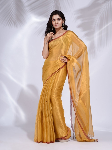 

Charukriti Yellow Woven Design Tissue Saree