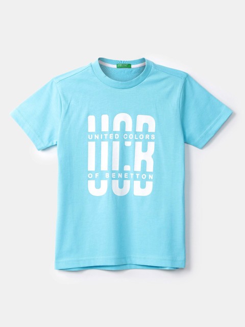

United Colors of Benetton Boys Blue Typography Printed T-shirt