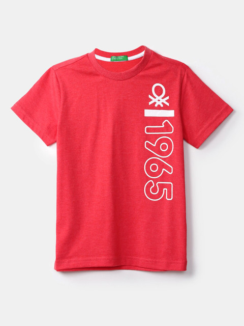 

United Colors of Benetton Boys Red Typography Printed T-shirt