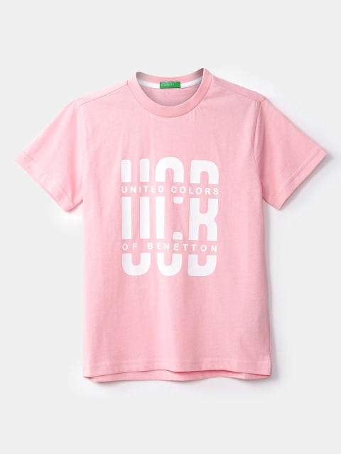 

United Colors of Benetton Boys Pink Typography Printed T-shirt