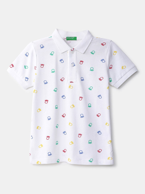 

United Colors of Benetton Boys White Printed Polo Collar T-shirt