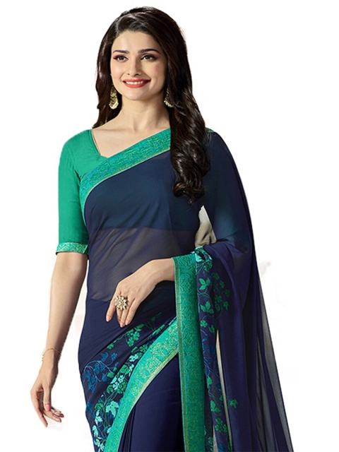 

Zainab chottani Blue & Green Floral Pure Georgette Block Print Saree