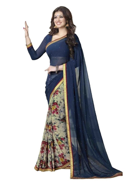 

Zainab chottani Blue & Red Floral Pure Georgette Half and Half Saree