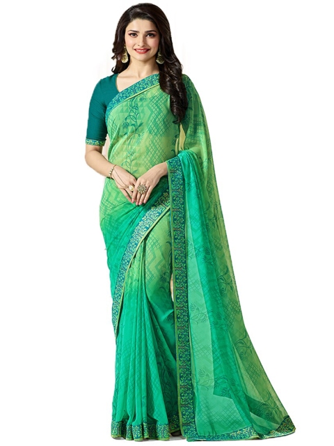 

Zainab chottani Green Floral Pure Georgette Block Print Saree