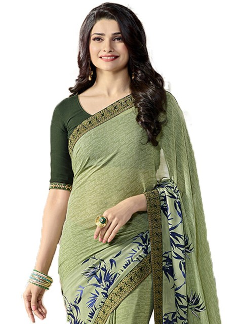 

Zainab chottani Green & Blue Floral Printed Pure Georgette Saree