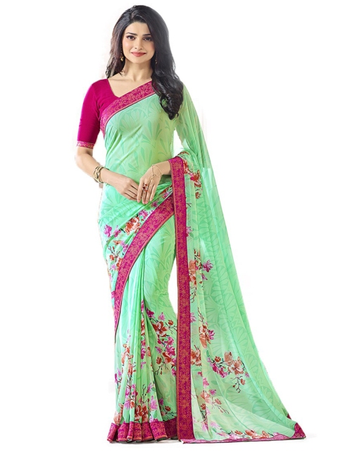 

Zainab chottani Women Green & Pink Floral Printed Pure Georgette Saree