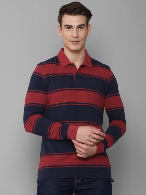 

Allen Solly Men Navy Blue & Maroon Striped Polo Collar T-shirt