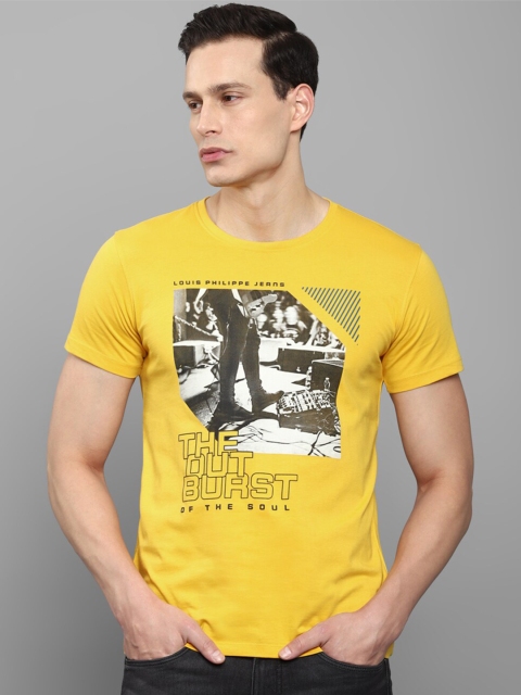 

Louis Philippe Jeans Men Yellow Printed Slim Fit T-shirt