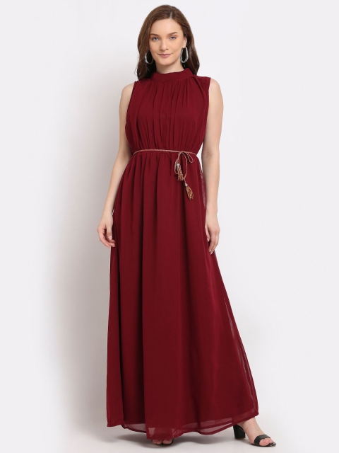 

La Zoire Maroon Georgette Maxi Dress