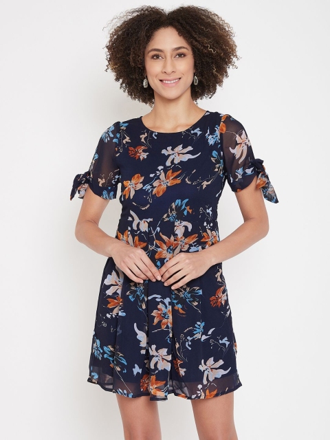 

La Zoire Navy Blue Floral Printed Georgette Dress