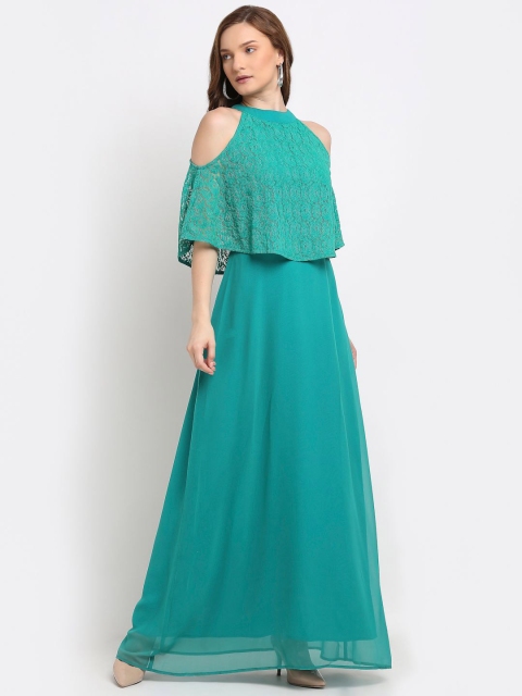 

La Zoire Green Layered Georgette Lace Maxi Dress