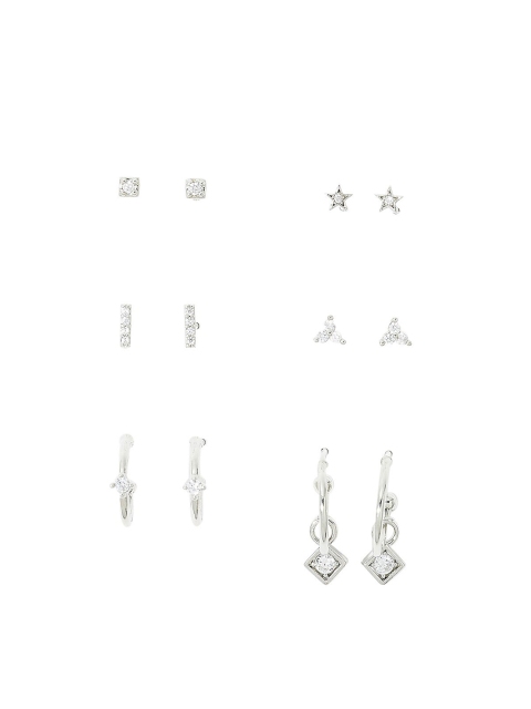 

Accessorize Women Silver-Toned Pack of 6 Geometric Studs Earrings