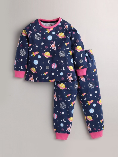 

Eieio Girls Navy Blue & Pink Printed Cotton Night Suit-R-KK-40-NBLU-Navy Blue