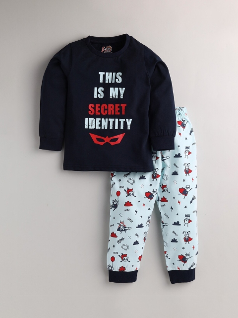 

Eieio Boys Navy Blue & Blue Printed Pure Cotton Night suit